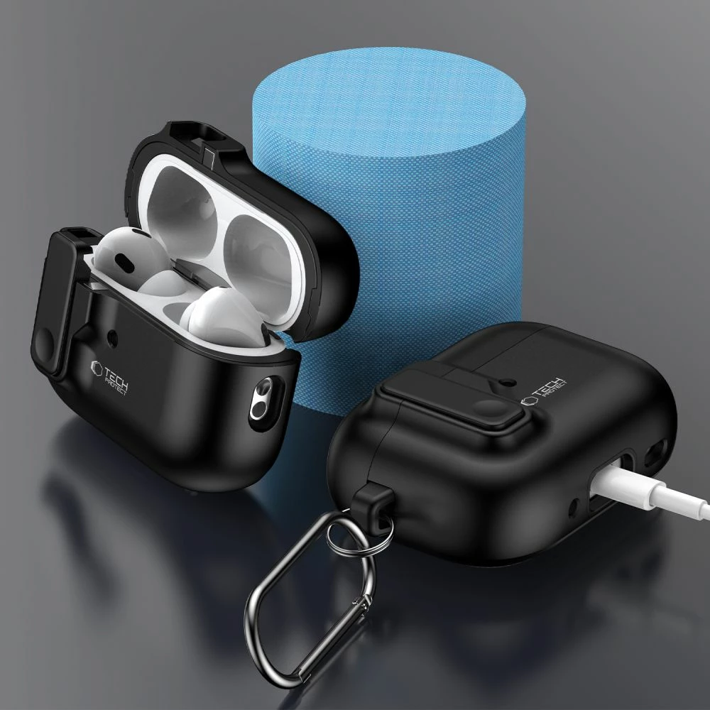 Mbështjellës Tech-Protect Slim Hook për AirPods Pro/Pro 2, me karabinë, Zi