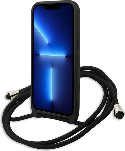 Mbështjellës Karl Lagerfeld Leather Monogram Patch and Cord për iPhone 13 Pro/13, E zezë