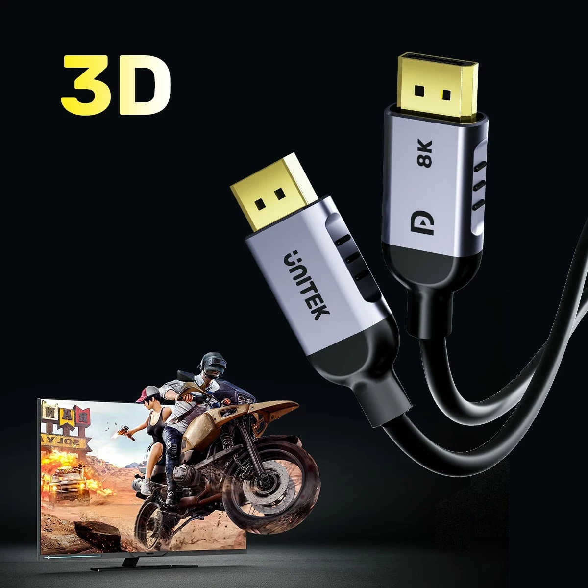 Kabel DisplayPort Unitek 1.4 8k 60hz, 4k 240hz, 1m, ngjyrë zi-argjendtë