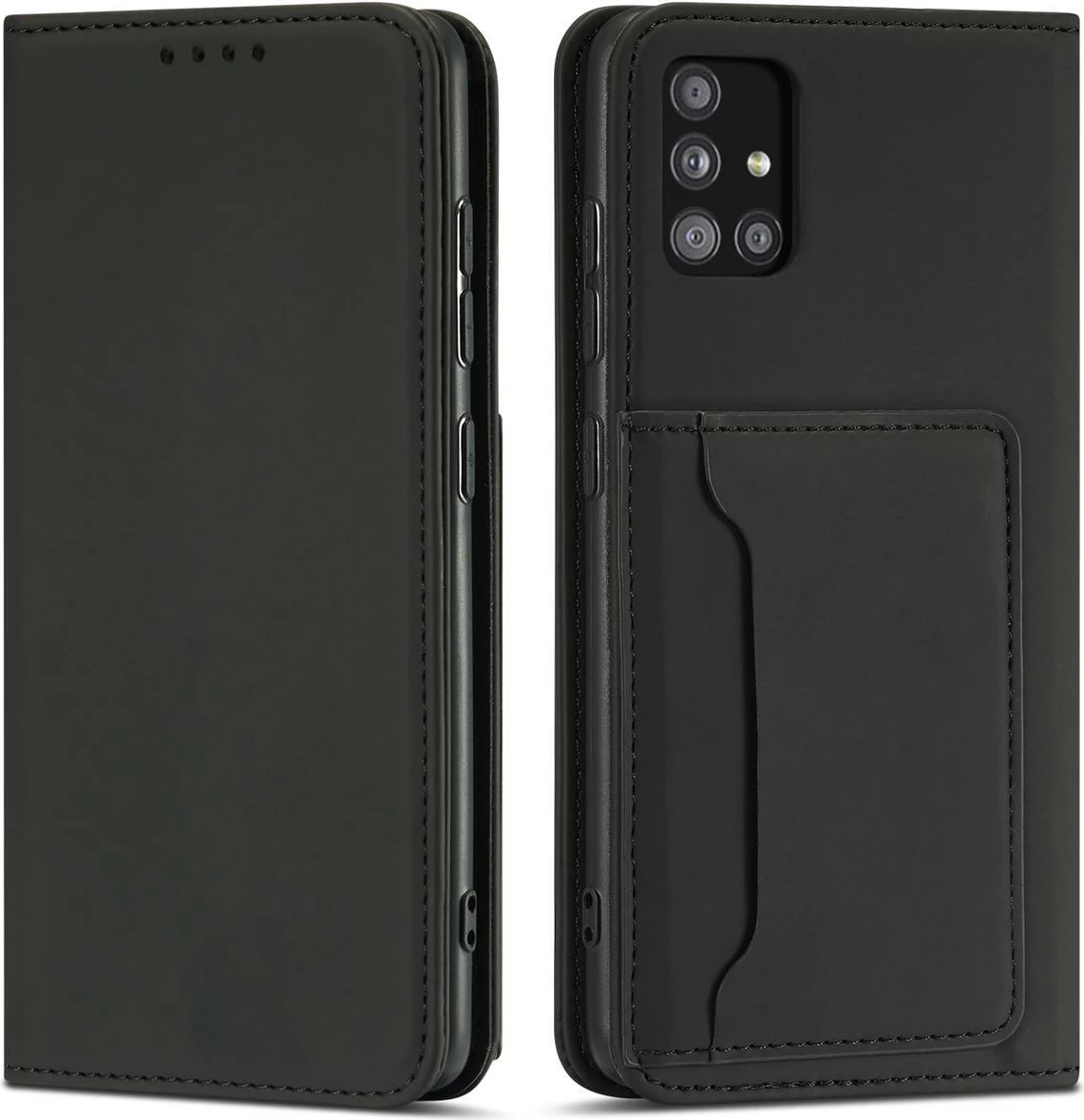 Mbështjellës Hurtel Magnet Card Case për Samsung Galaxy A12 5G, me portofol dhe mbajtëse, i zi