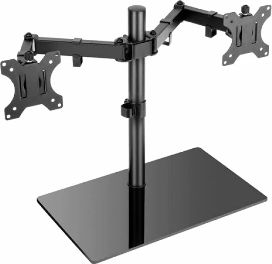 Mbajtëse tavoline për dy monitorë VONHAUS 3000484 13-27\", bazë xhami, e zezë
