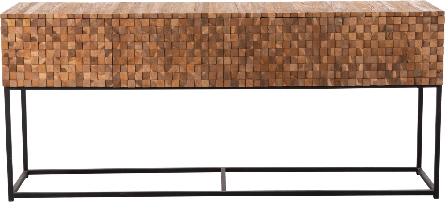 Konsolë me sirtarë JORDI FH9801 dru tik në bazë metalike natyrale-e zezë 180x43x79H cm