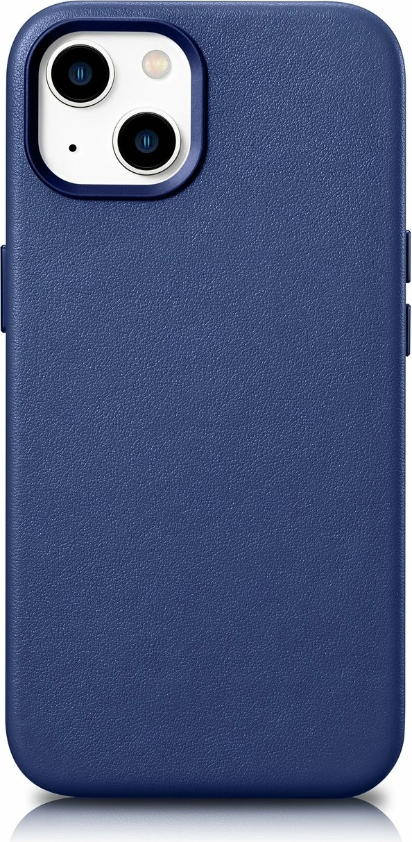 Mbështjellës iCarer për iPhone 14 Plus, lëkurë natyrale, MagSafe, Kaltër