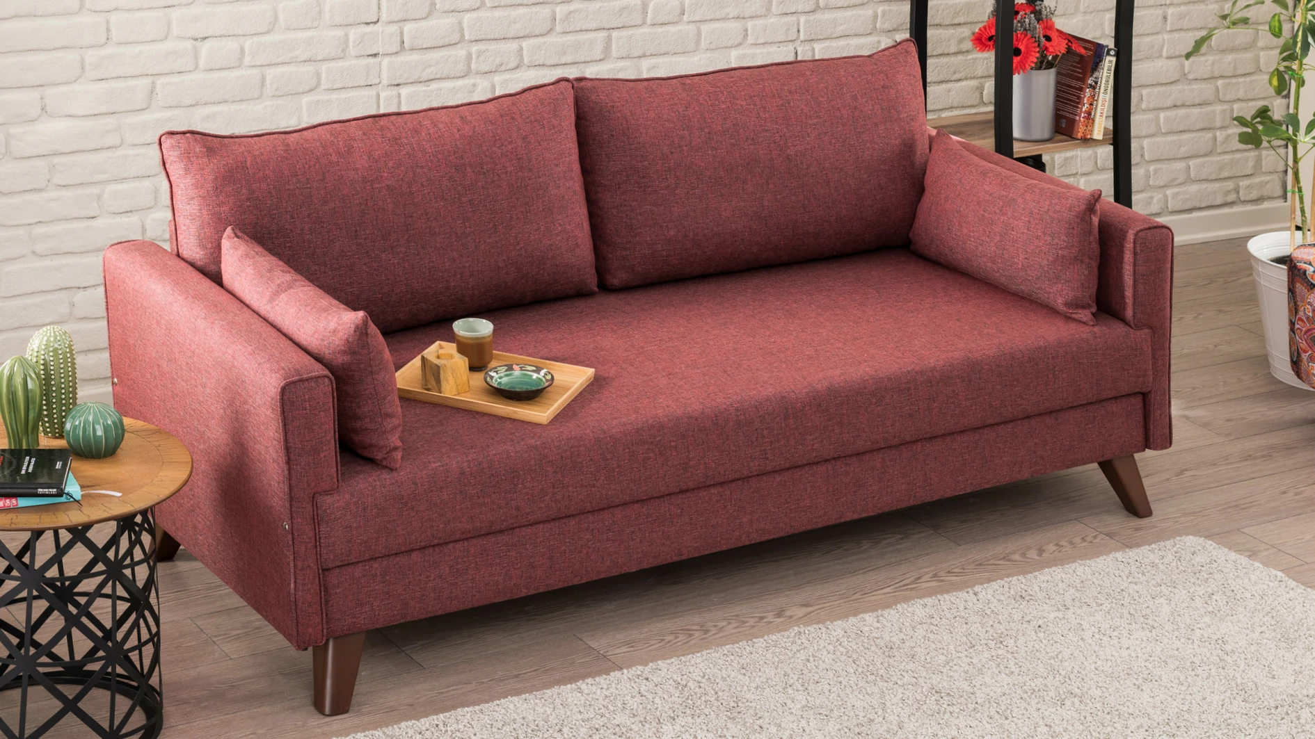 Divan treshe Atelier del Sofa, Bella, ngjyrë e kuqe klaret