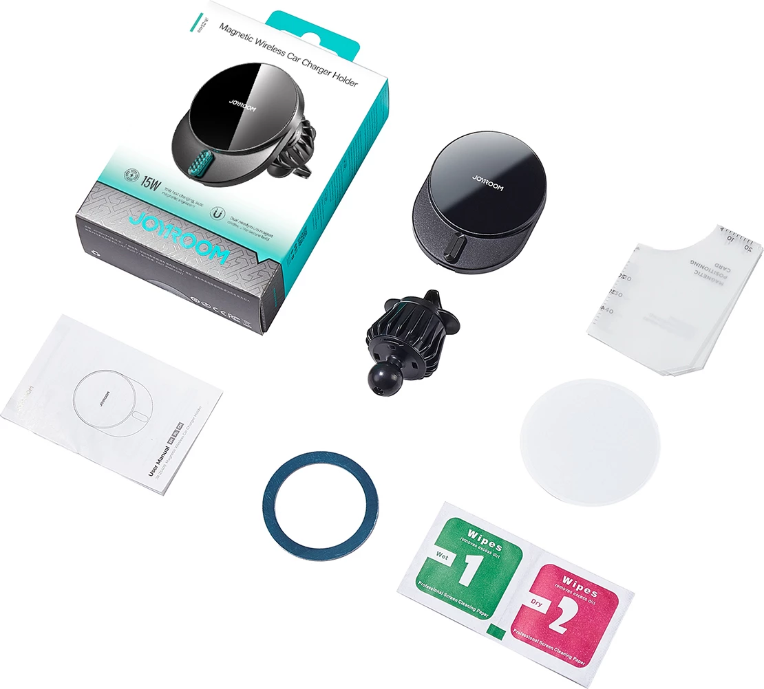 Mbajtës magnetik me karikues wireless Joyroom JR-ZS409 për veturë, 15W, i zi