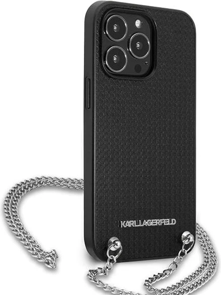 Mbështjellës Karl Lagerfeld Monogram Plaque për iPhone 13 Pro/13 6.1", i zi, me zinxhir