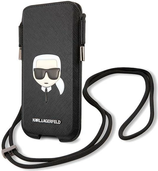 Mbështjellës telefonit Karl Lagerfeld Ikonik Saffiano Karl`s Head, 6.1", e zezë