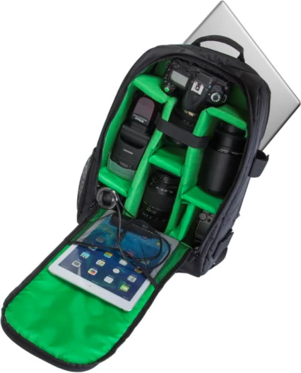 çantë shpine për kamera RIVACASE SLR 7490 PS, për DSLR + 3-4 lente, ndarje laptopi 15.6\", e zezë