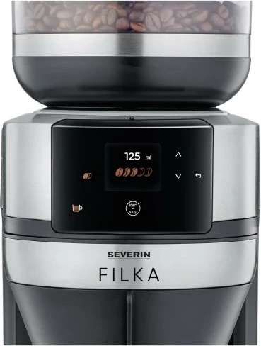Aparat kafeje Severin KA 4853 FILKA inox, mulli çeliku, ekran LED, 2L, e zezë mat