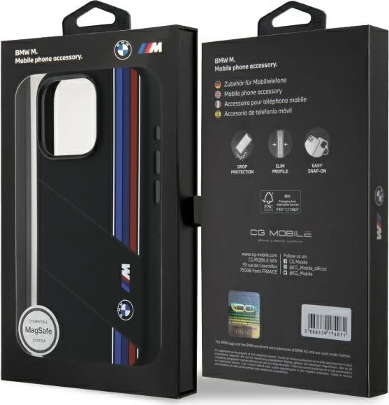 Mbështjellës BMW Silicone Cut Tricolor Lines MagSafe për iPhone 16 Pro Max, Zi