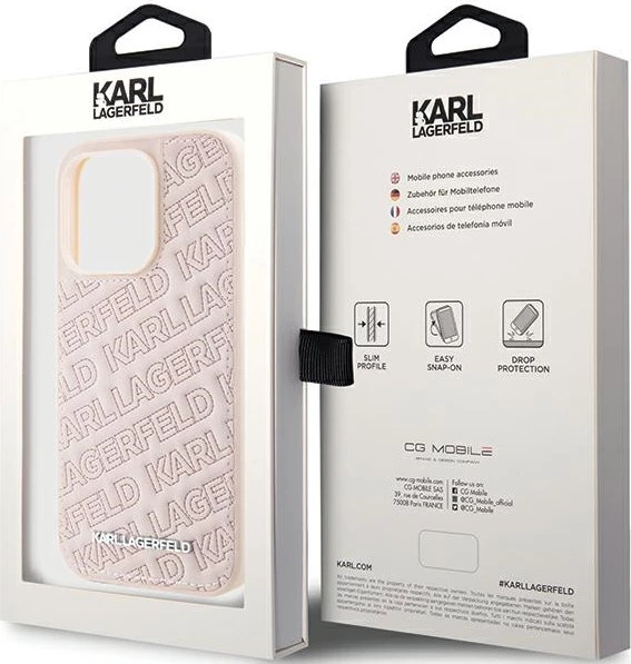Mbështjellës Karl Lagerfeld Quilted K Pattern për iPhone 15 Pro Max, Rozë