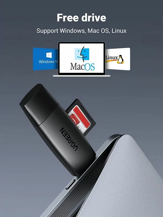 Lexues kartelash UGREEN 80191, USB 3.0 + USB-C, SD/microSD, gri e errët