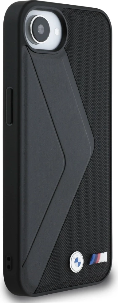 Mbështjellës BMW Oversized Stripes MagSafe për iPhone 16e, lëkurë, e zezë