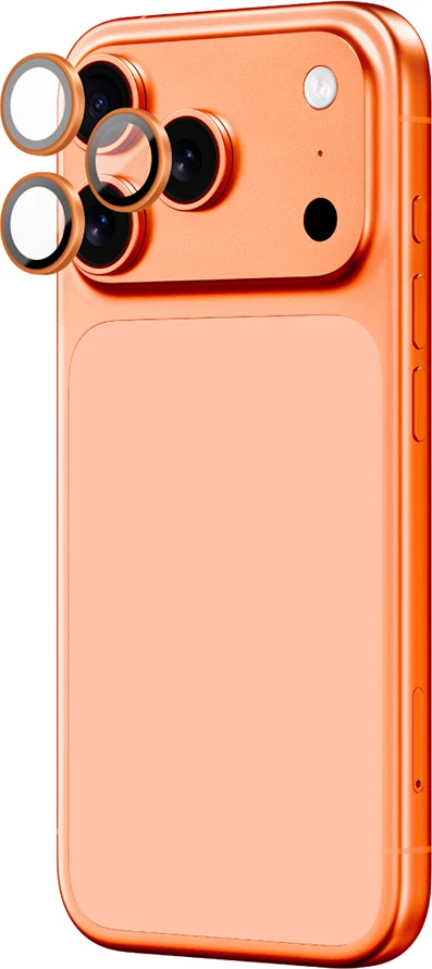 Mbrojtës lente kamerë xhami safir, AmazingThing, AR Sapphire, për iPhone 17 Pro/Pro Max, kornizë metalike AR/oleofobik, portokalli