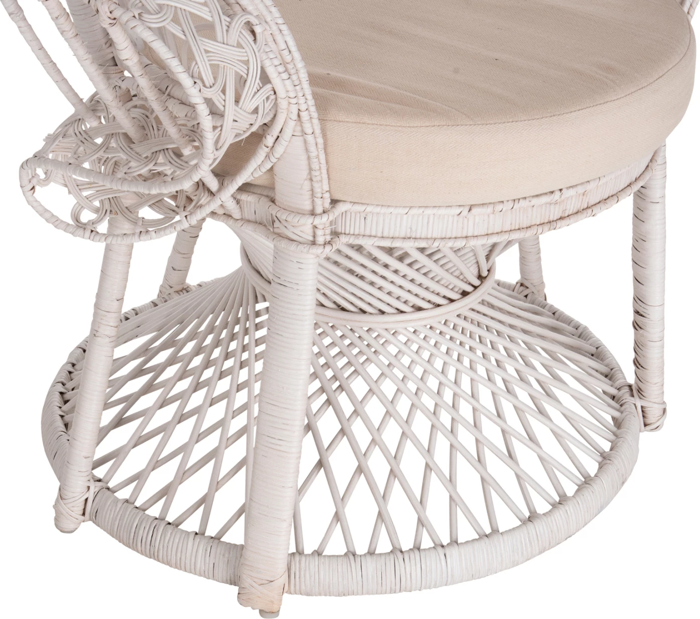 Fotelja ROYAL PEACOCK FH9342.02, ratan, ngjyrë e bardhë, jastëk i bardhë, 114x72x150Hcm