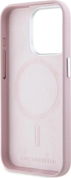 Mbështjellës Karl Lagerfeld FW Metal Plate MagSafe për iPhone 15 Pro, Rozë