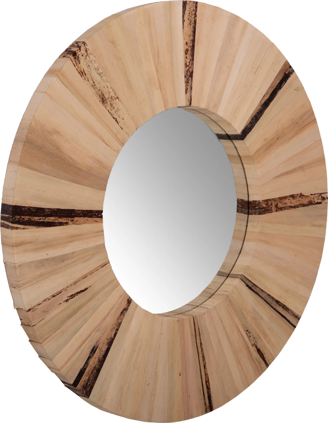 Pasqyrë muri e rrumbullakët, FH7838, kornizë prej fijeve të gjetheve të palmës së tharë, ngjyrë natyrale, Φ80x4cm