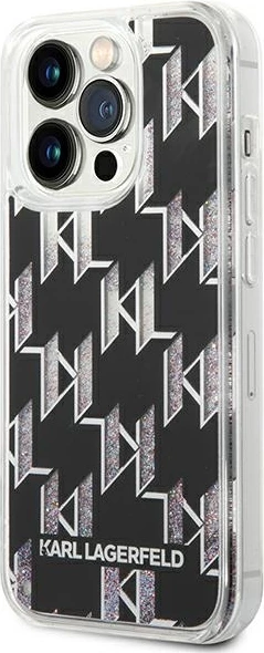 Mbështjellës Karl Lagerfeld KLHCP14XLMNMK për iPhone 14 Pro Max 6.7", i fortë, Liquid Glitter Monogram, zi