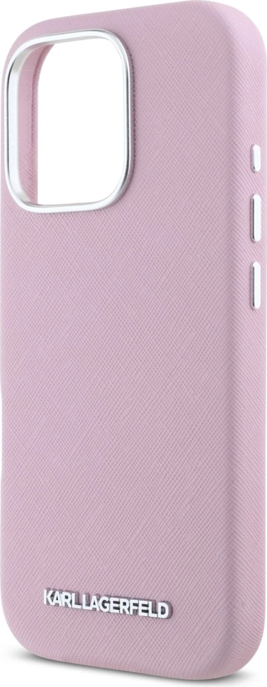Mbështjellës Karl Lagerfeld Saffiano Full Wrapped Elongated Metal Logo MagSafe për iPhone 16 Pro Max, Rozë