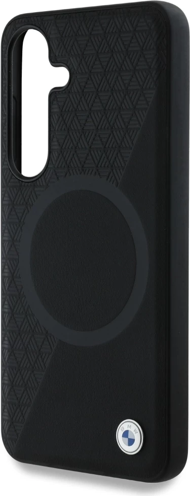 Mbështjellës BMW Leather Half Textured MagSafe për Samsung Galaxy S25, i zi