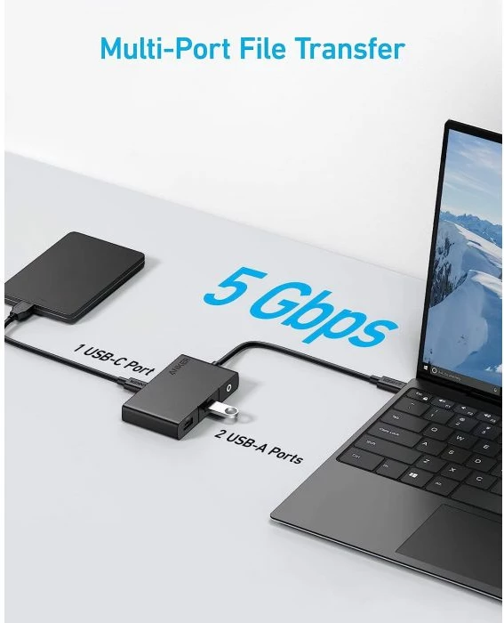 Hub USB-C Anker 332 (A8356G11) 5-në-1, HDMI 4K, 2x USB-A, USB-C 5Gbps, PD 100W, i zi