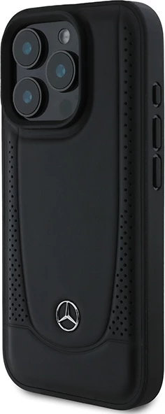 Mbështjellës Mercedes për iPhone 16 Pro Max, lëkurë, i zi