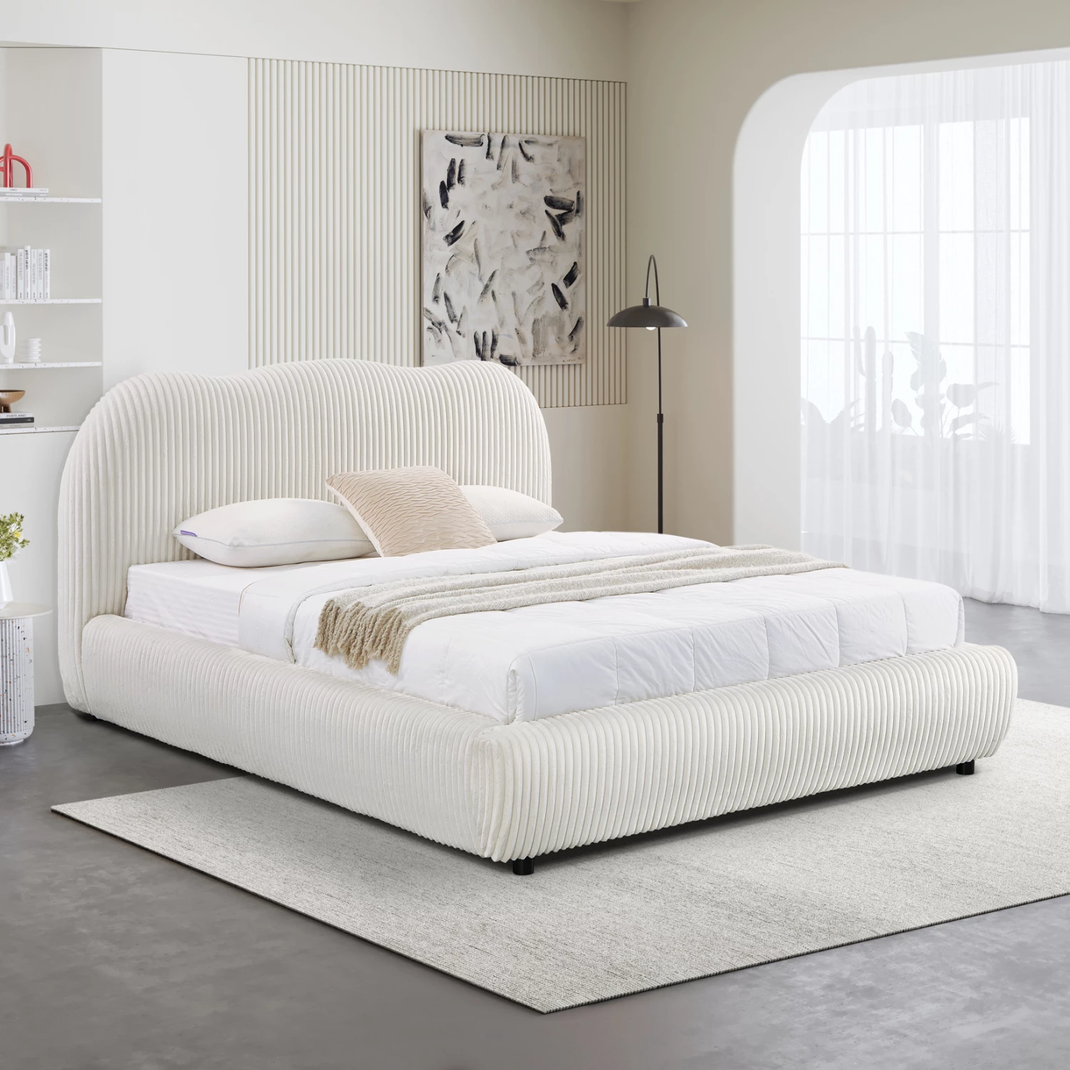 Krevat dopio me hapësirë për depo, material leshi sintetik, bezhë, KALLY FH729.03, dyshek 160x200cm