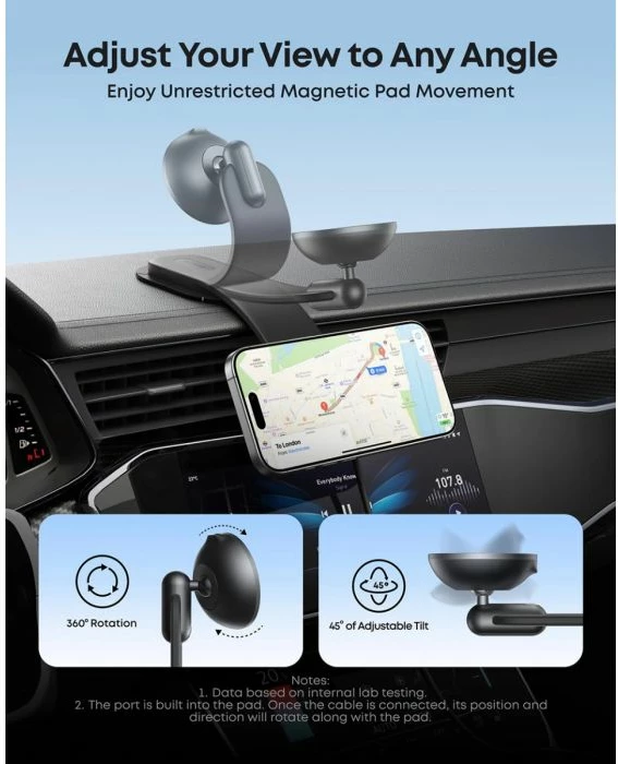 Karikues wireless magnetik për veturë, ANKER Nano MagGo B2216H11, 15W, me mbajtëse, i zi, set me adapter 25W + kabllo USB-C