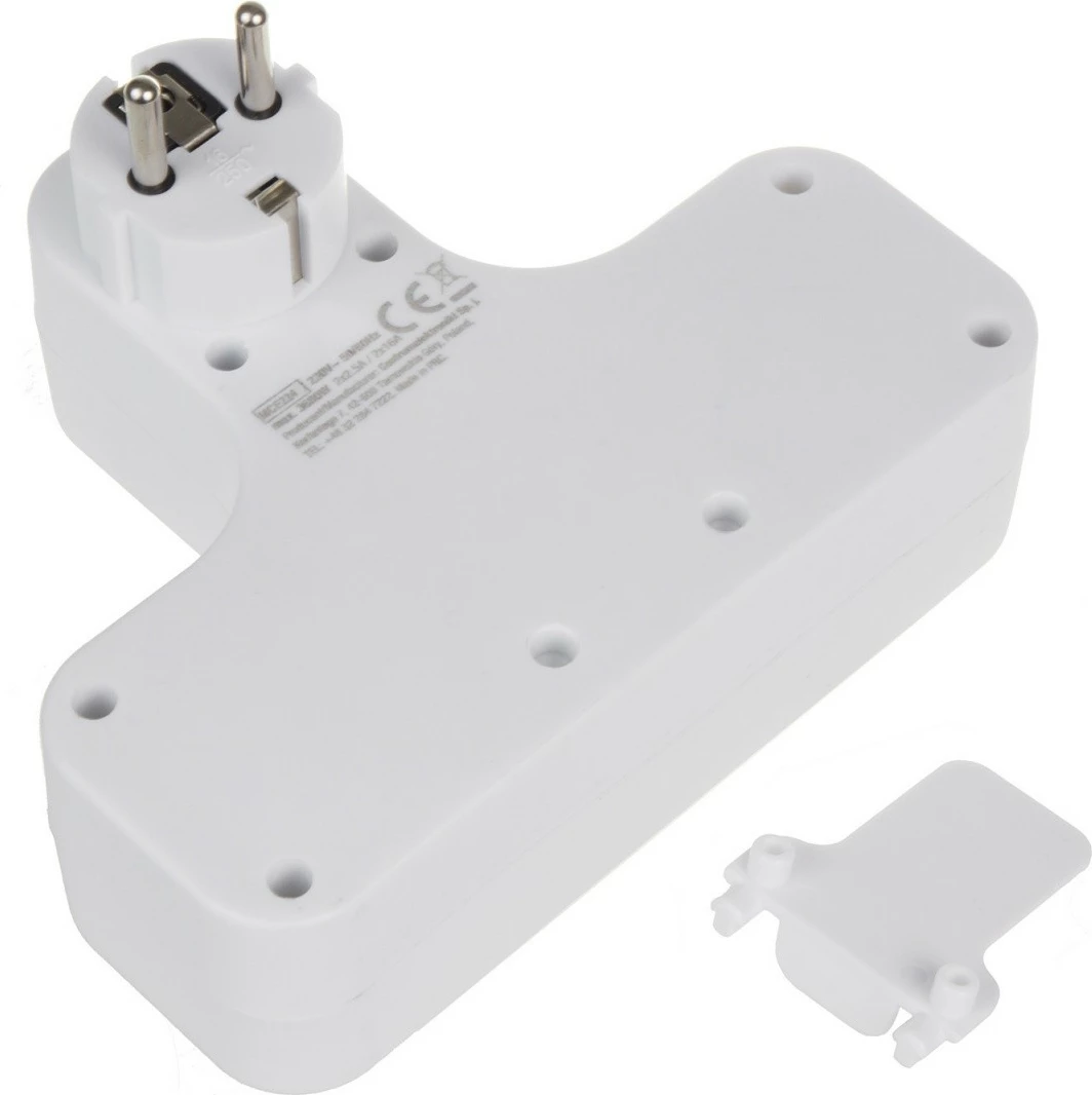 Prizë shumëfishuese murale me Switch, Maclean, MCE224E, 4 dalje (2x16A Type E + 2x2.5A Type C), pa kabllo, e bardhë