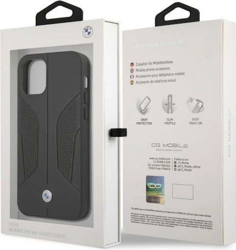 Mbështjellës BMW BMHCP12MRSCSK për iPhone 12/12 Pro, hardcase, lëkurë, e zezë