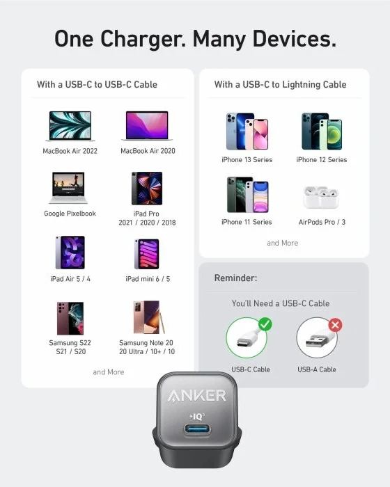 Karikues USB-C ANKER Nano 3 (511) 30W GaN A2147G21, i bardhë