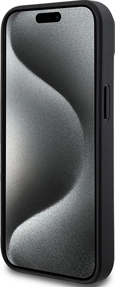 Mbështjellës DKNY Leather Printed Pattern Metal Logo MagSafe për iPhone 15/14/13, i zi