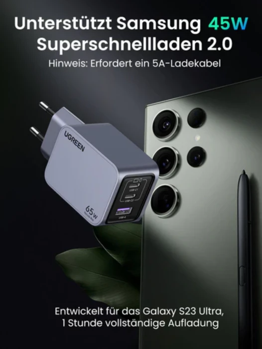 Karikues USB-C/USB-A UGREEN Nexode Pro 65W, 3-port, me kabllo USB-C 100W 1.5m, gri