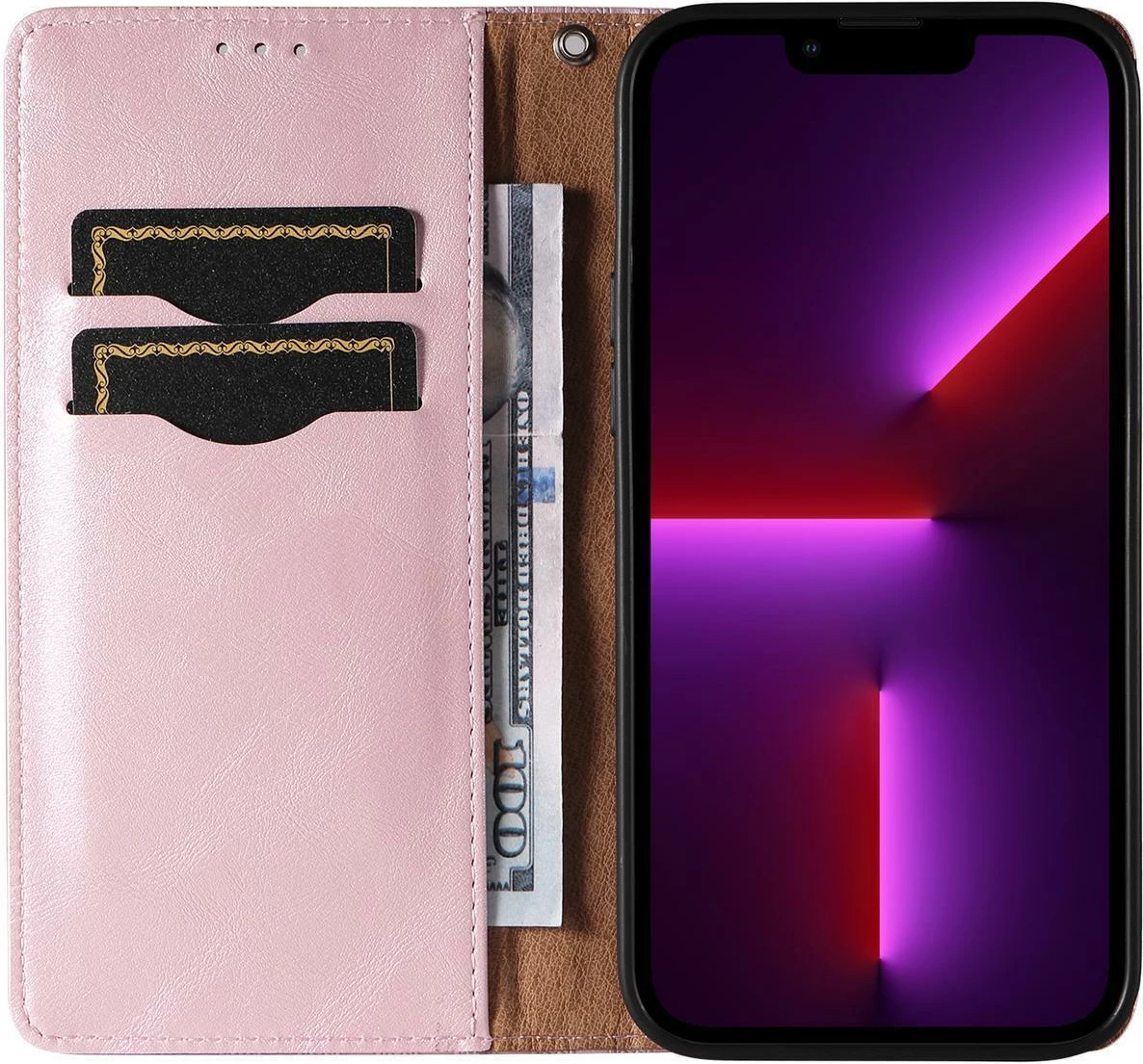 Mbështjellës Hurtel Magnet Strap Case për iPhone 14, flip wallet me rrip dore, rozë