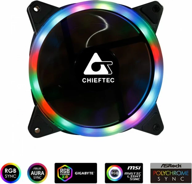 Ventilator RGB për kasë PC CHIEFTEC RAINBOW AF-12RGB 120mm, i zi