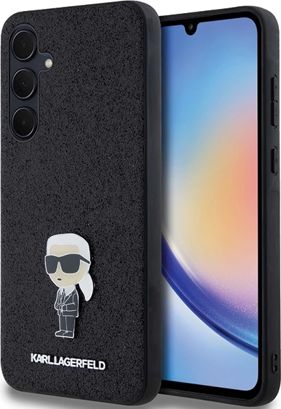 Mbështjellës Karl Lagerfeld Fixed Glitter Ikonik Logo Metal Pin për Samsung Galaxy A35, zi