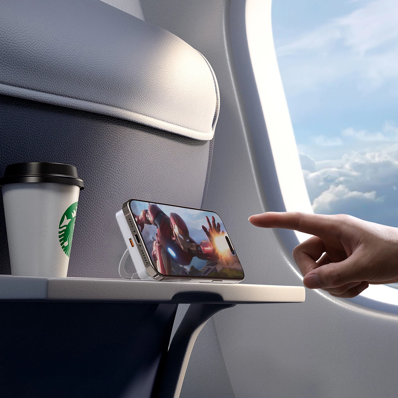 Powerbank Dudao K28, 10000mAh, MagSafe, kasë metalike, Ring Stand, Argjendtë