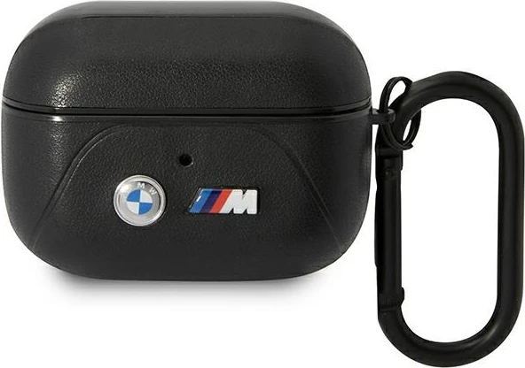 Mbështjellës BMW Leather Curved Line për AirPods Pro, me karabiner, i zi