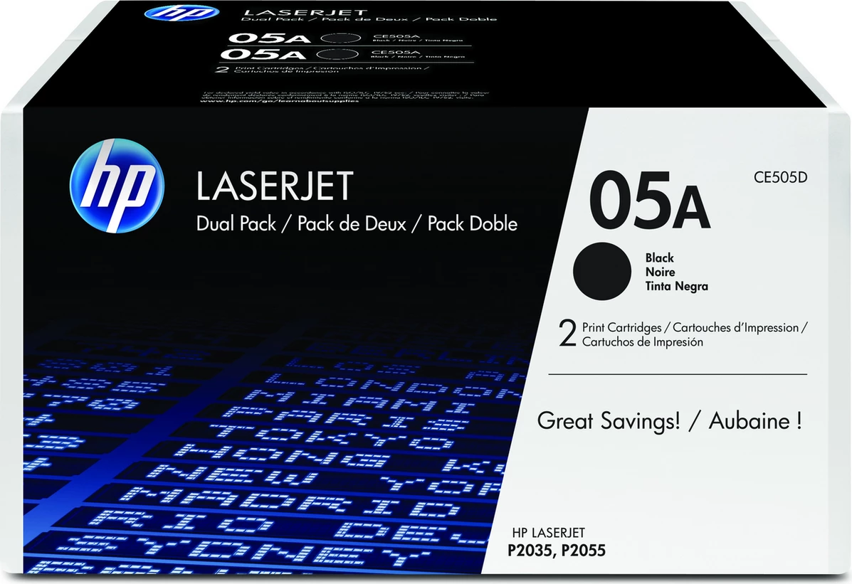 Toner HP 05A CE505D rendiment 2300 faqe, zi, set dy copa