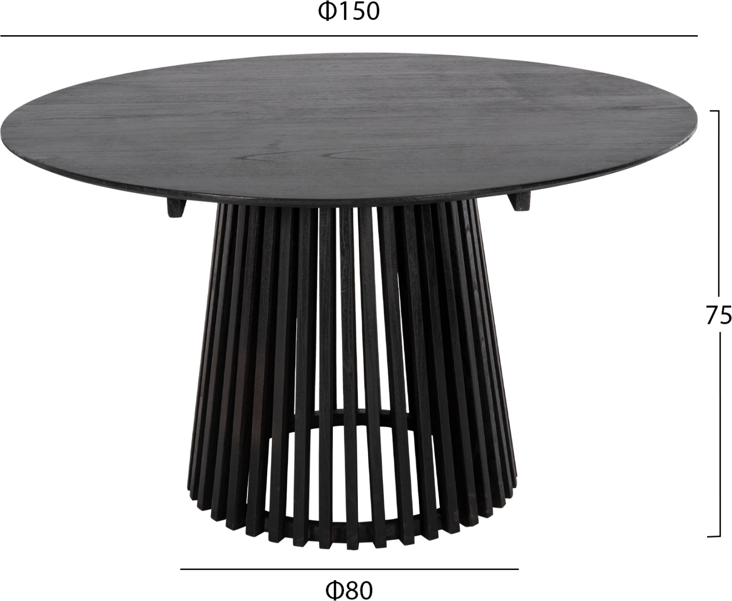 Tavolinë me karrige, 5 pjesë, FH21077.02, tavolinë e rrumbullakët, Φ150cm, karrige të zeza