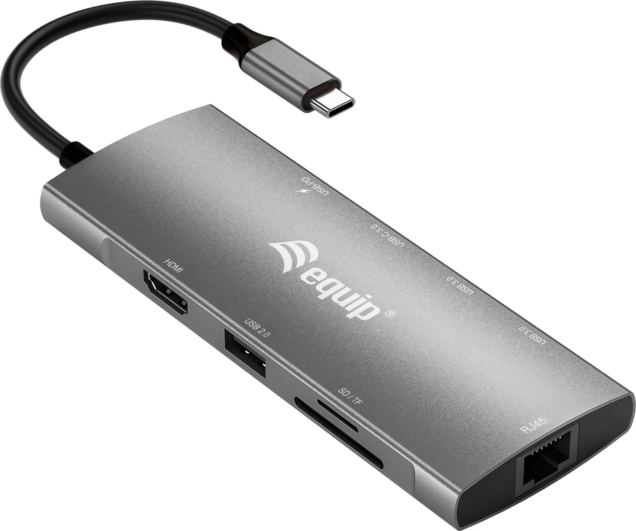 Adapter multifunksional USB-C 9 në 1 Equip, HDMI 4K, Gigabit LAN, USB 3.2, SD/TF, 100W, hiri
