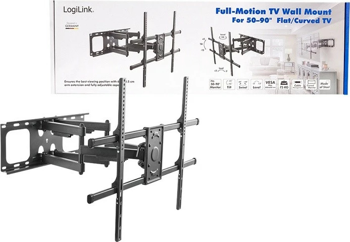 Mbajtëse muri për TV LogiLink BP0151, 50-90", çelik, e zezë