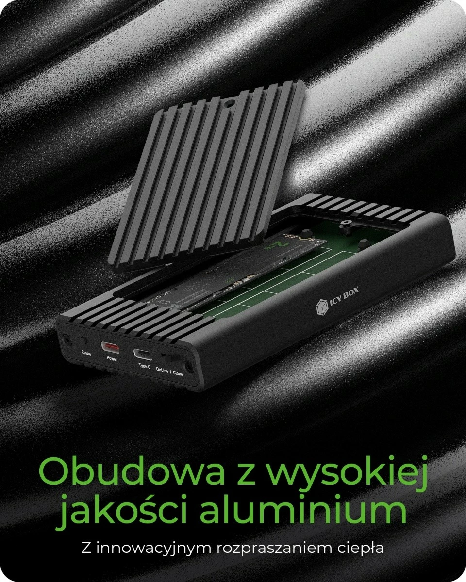 Kasë IcyBox IB-2817MCL-C31 për 2x NVMe SSD, funksion klonimi, e zezë