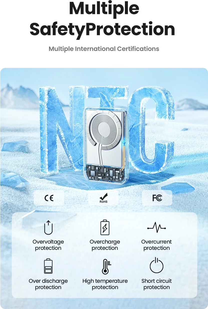 Powerbank Ugreen 25208, 10000 mAh, Power Delivery 3.0, wireless, bezhë