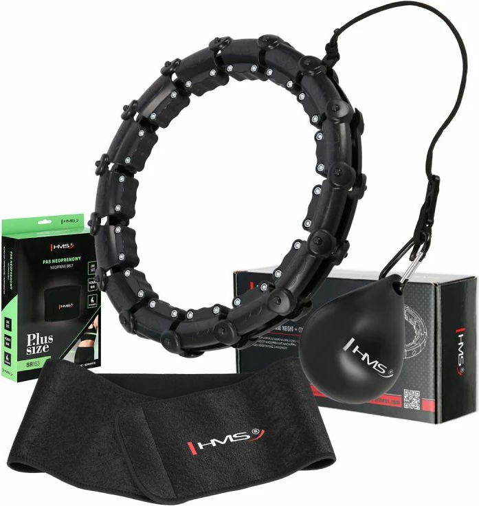 Set hula hop me peshë dhe rrip beli HMS HHW11 BR163, të zeza, plus size