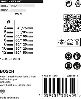 Bosch 2 608 900 645, Bit qendror, Beton, Pllakë e butë, Shank cilindrik, Blu, Gri, 4 copë