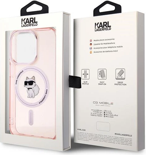 Mbështjellës Karl Lagerfeld IML Choupette MagSafe për iPhone 14 Pro, rozë