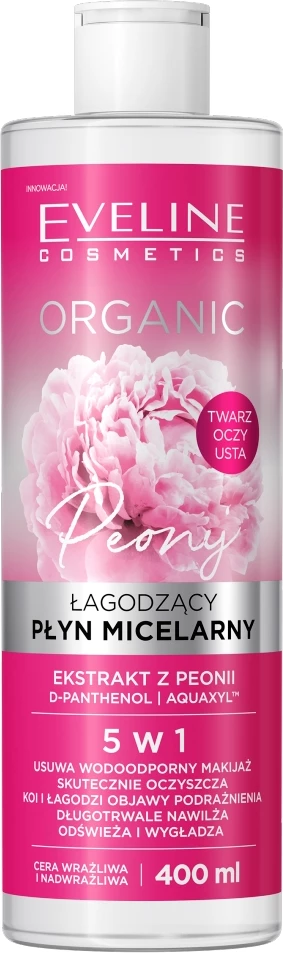 Ujë micelar pastrues Eveline Cosmetics Organic Soothing me pion për femra, 400ml