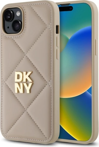 Mbështjellës DKNY Quilted Stack Logo për iPhone 15 Plus, Bezhe