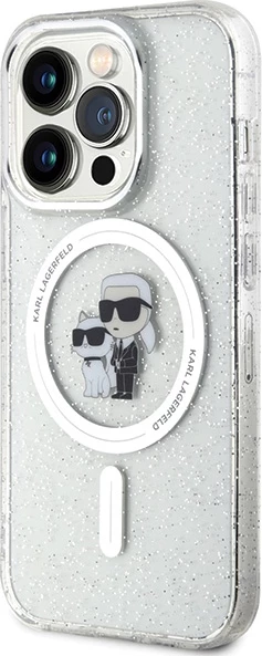 Mbështjellës Karl Lagerfeld Karl&Choupette Glitter MagSafe për iPhone 15 Pro, Transparent